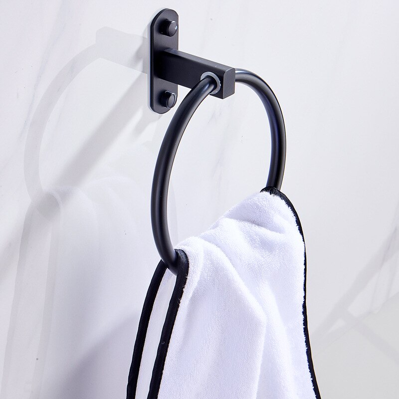 Matte Zwarte Ruimte Aluminium Nordic Wandmontage Handdoekring Badkamer Accessoires Ronde Handdoekenrek Badkamer Handdoekenrek Hanger