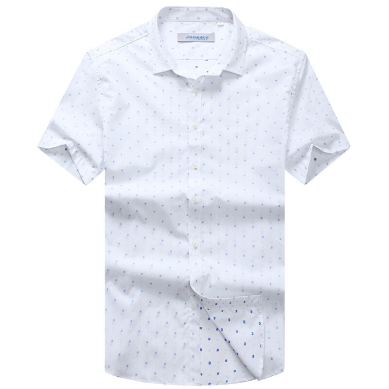 Smart Casual Solid Plain Ingericht Mannen Shirt Polka Dot Mode Jurk Shirt Korte Mouw Zomer Camisa Masculina: Beige / 210