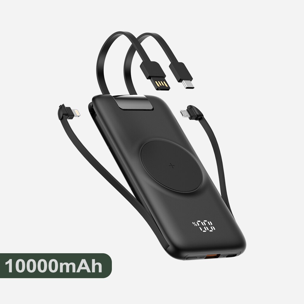 22.5W Wired Super Fast Charger 10000/20000mAh Power Bank PD+15W Wireless Charger for iPhone Samsung Xiaomi QC3.0 Quick charger: 10000mah Black