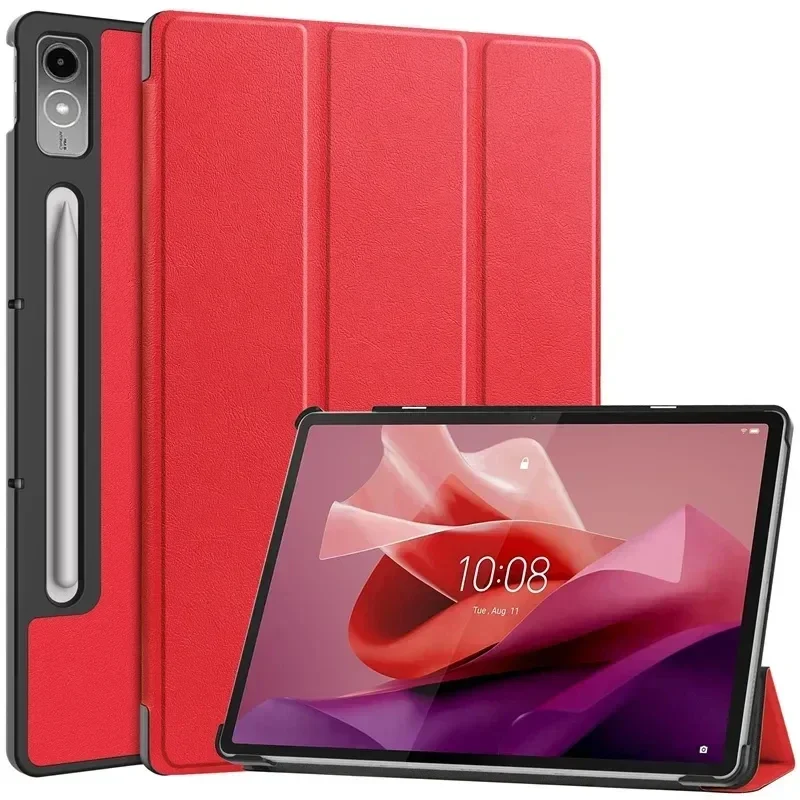 For Lenovo tab P12 12.7 Case Magnetic Tri-Folding PU Leather Stand Tablet Cover for Xiaoxin Pad Pro 12.7 12 7 inch TB371FC: 12.4 / Red