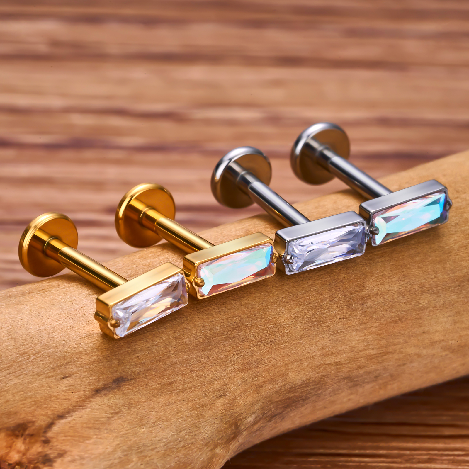 ASTM F136 Titanium EAR PIERC Triangle zirconia Paved Top Threaded Labret Studs Tragus Earrings Lip Tongue Stud Piercing Jewelry