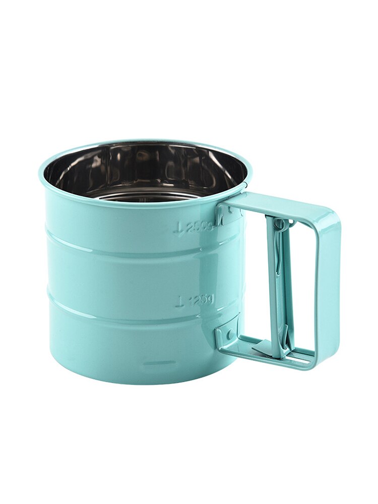 Rvs handbediende spuiten verf meel zeef bakken tools handleiding zeef cup huishouden keuken bakken gebak gereedschap