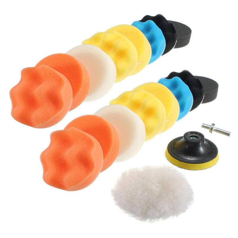 Juego de esponjas de pulido para coche, Kit de herramientas con adaptador de taladro, 19 piezas y 80mm, para encerar y pulir automóviles