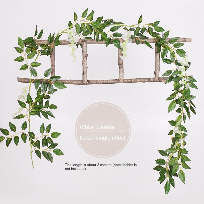 Symulowany kwiat wisterii rattanowy kwiat fasoli rattanowe dekoracje na choinkę roślina domowa dekoracja ślubna rozbudowy faux prywatności ogrodzenia: biały