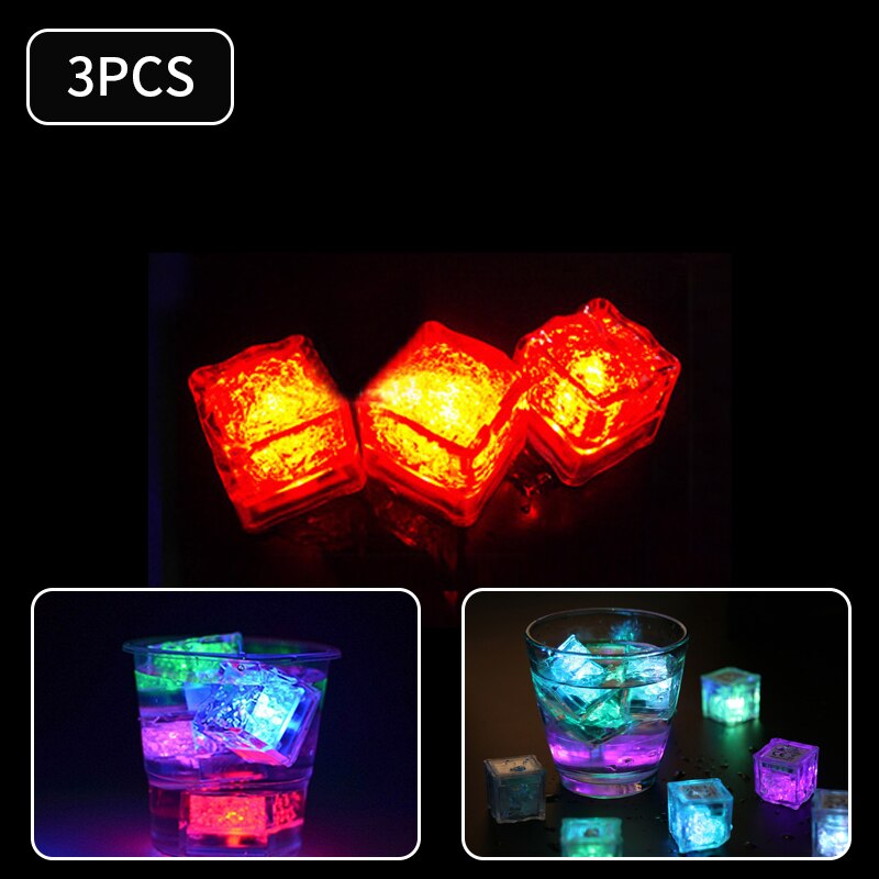 3 stuks led-ijsblokjes, lichtgevende ijsblokjes, kleurrijke vloeistofsensorblokjes voor drankjes, nachtlampje, feestbar, bruiloft, beker, decoratief: B