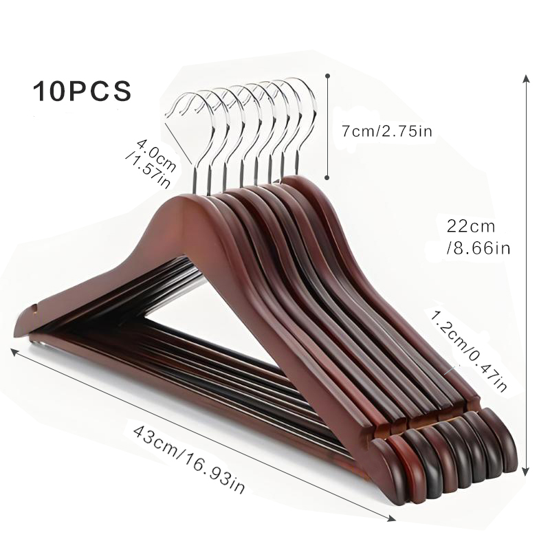 Madeira maciça cabides para uso doméstico, cabides para camisas e outerwear, 10 peças: Cáqui escuro