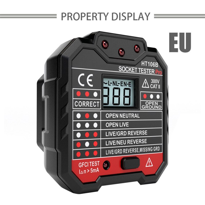 Socket Tester Digital Display Electric Fault Checker Voltage Outlet Tester Circuit Line Wall Plug Finder Circuit Breaker Finder: EU