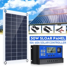 30W 12V Solar Panel Kit Complete with battery Clip 10/20/30A Solar Car Charger Controller Solar Cells for Outdoor Camping Hiking