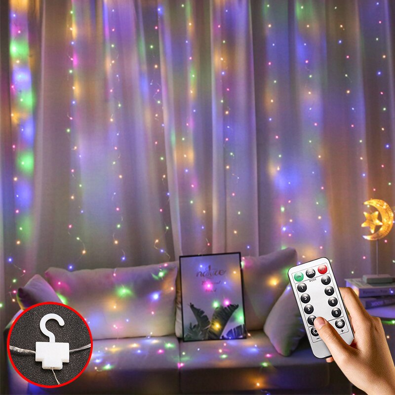 Led-feestverlichting, slingergordijn, lichtsnoer met afstandsbediening, huisdecoratie, slaapkamerraamverlichting, kerstdecoratie
