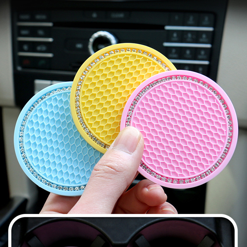 Car Cup Coasters for Cup Holder Universal Bling Diamond Water Bottle Holder Mat Anti Slip Insert Pad Auto Interior Accessories