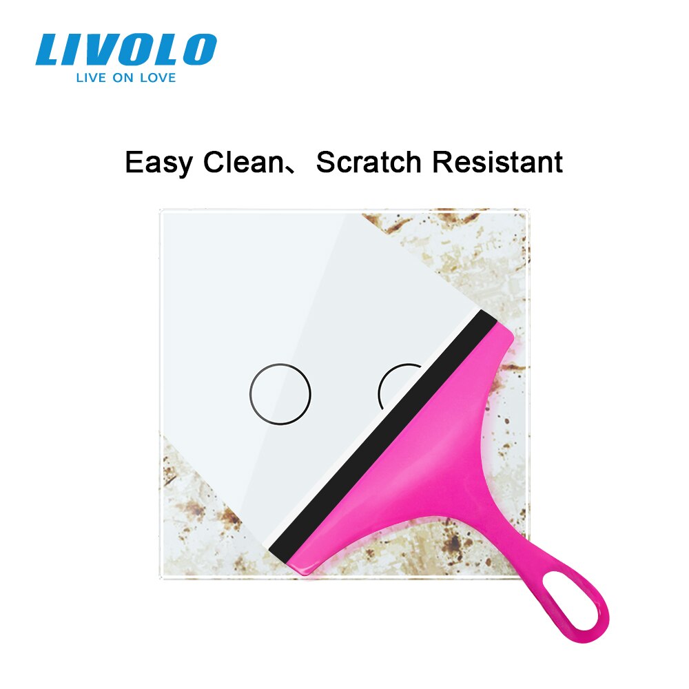 Livolo luxo branco pérola vidro de cristal, padrão da ue, único painel de vidro para 2 gang interruptor de toque parede, VL-C7-C2-11 (4 cores)