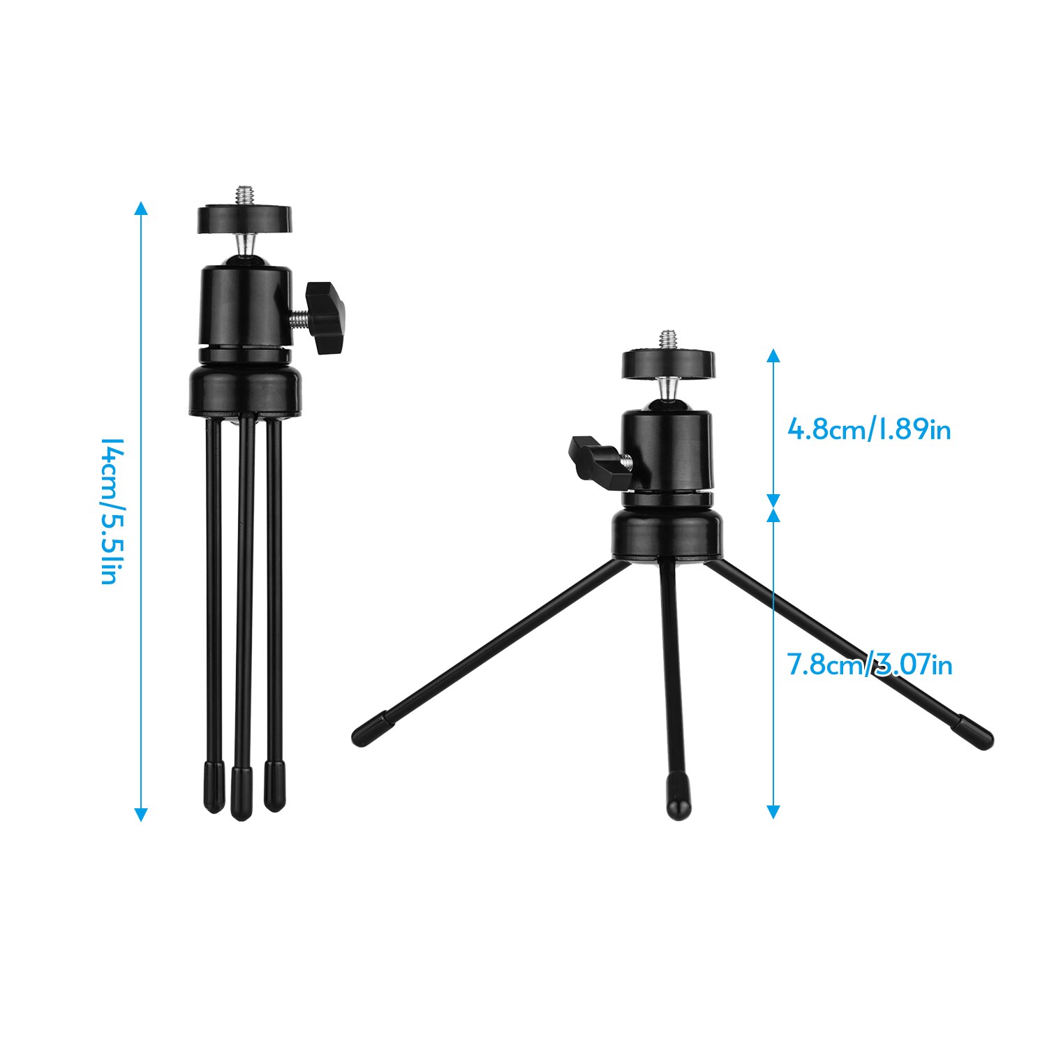 Kit de tripé cabeça redonda de mesa com rotação 360 graus, ranhura em formato de u com parafuso universal 1/4
