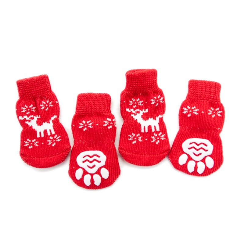 Animal Mignon antidérapant En Coton Tricoté Chaussettes Pour Petits Chiens De Noël Imprimé Pied Chaussettes Pour Animaux De Compagnie Costume 4 pièces/ensemble: C / S