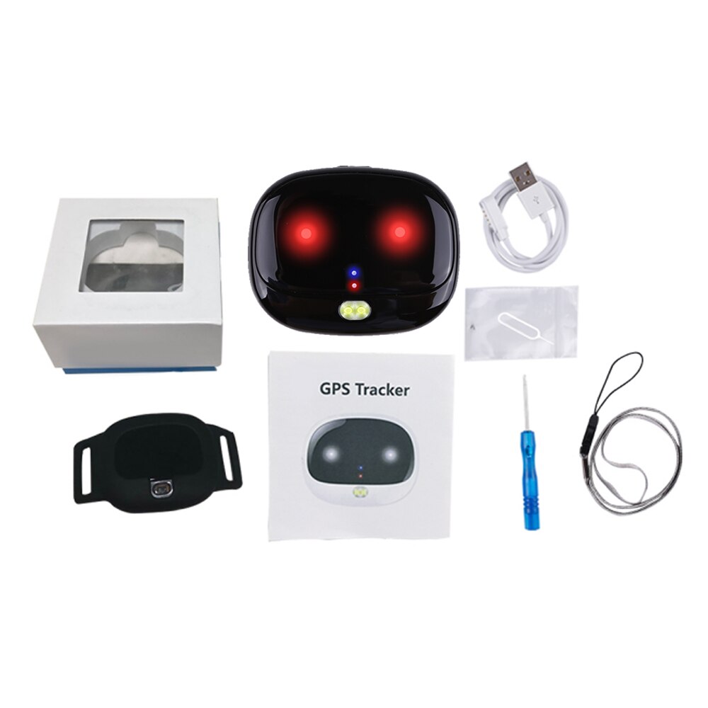 2G GPS Dog Tracker RF-V47 Waterproof Mini GPS Locator For Pets Real-time Tracking With Voice Monitor Free APP: black with box