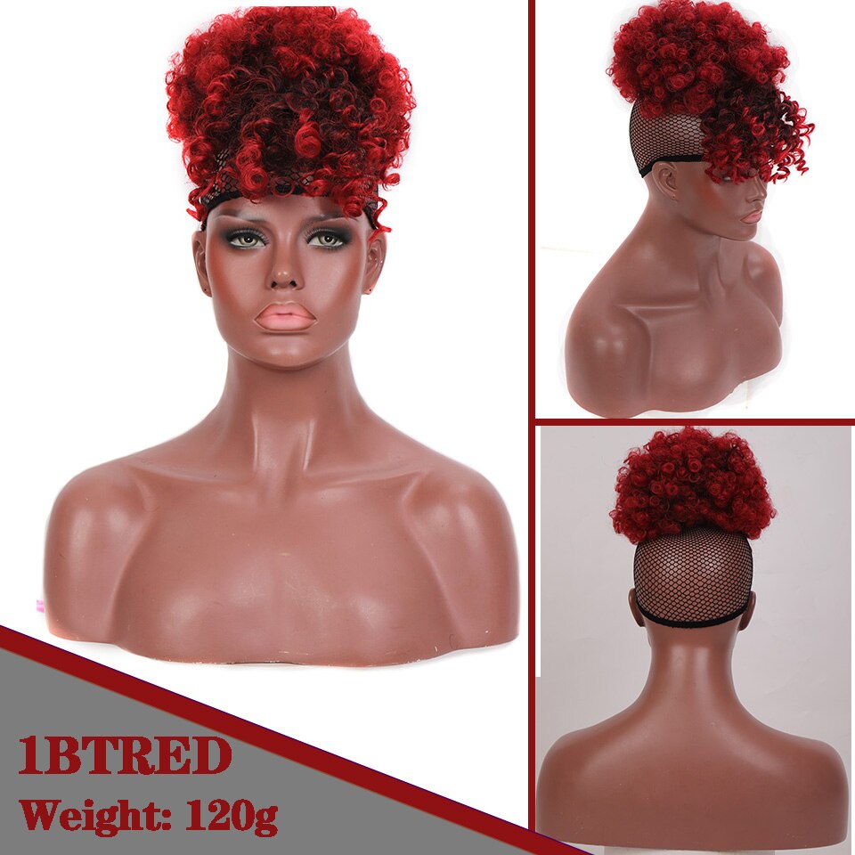 HOUYAN Women's African bun with bangs high temperature and fluffy synthetic ponytail clipped to the hair extension: 1BRED