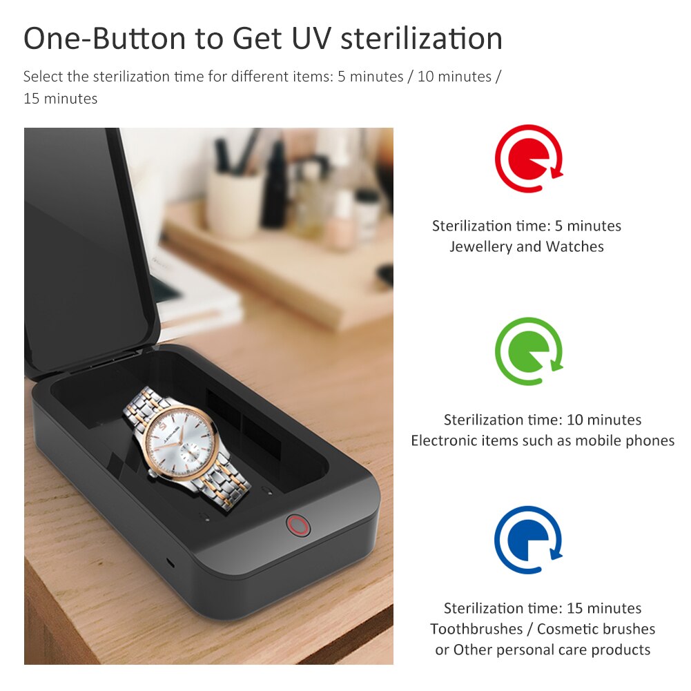 Draagbare 2W Uv Telefoon Sterilisator Box Mobiele Telefoon Desinfector Persoonlijke Sanitizer Sieraden Ultraviolet Horloge Thuis Desinfecteren Kast