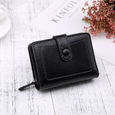 Women Wallets Luxury Brand Red Black Small Mini Coin Purse Hasp Card Holder Lady Wallet Zipper Female Leather Buckle: Black