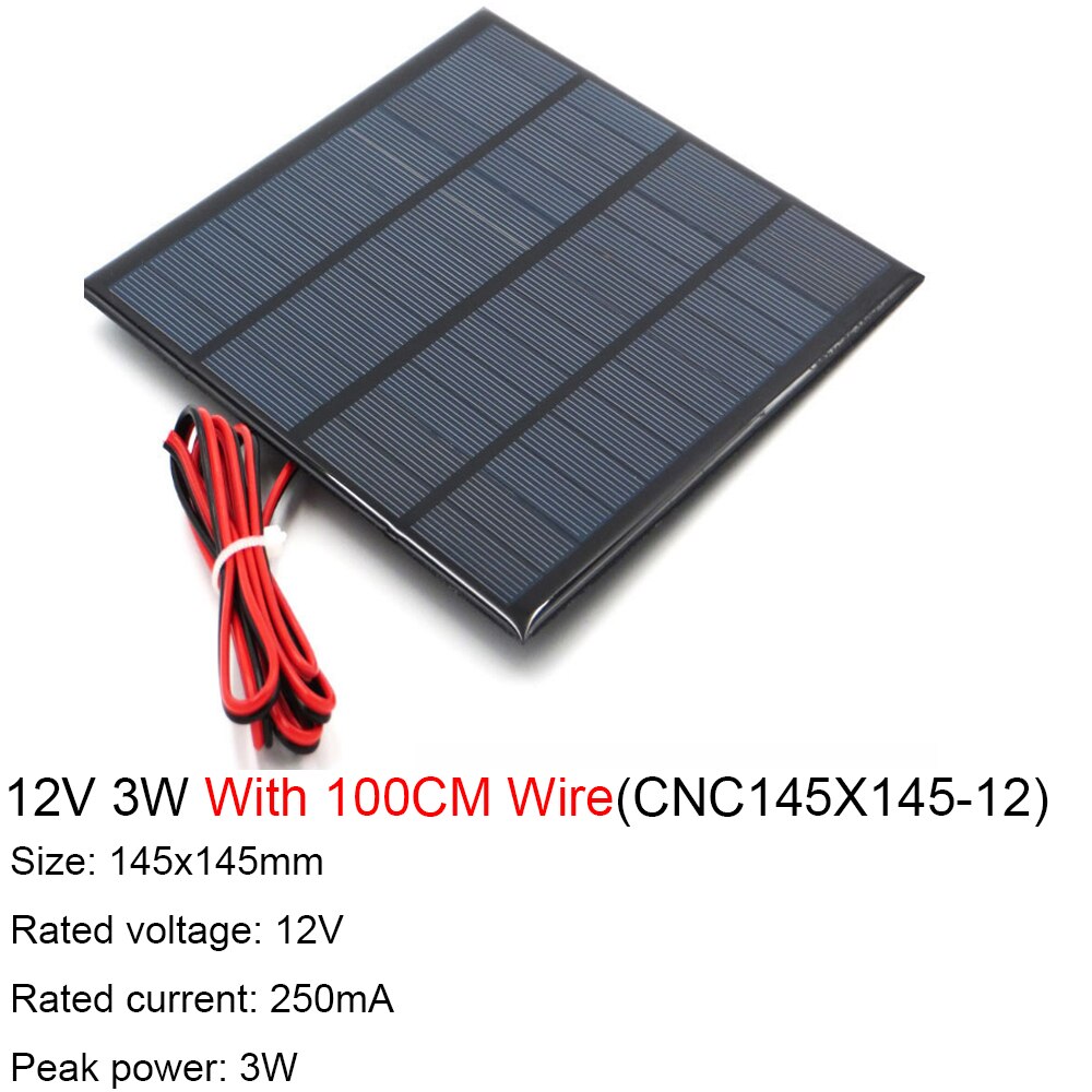 9V 12V 18V Zonnepaneel Met 100 200Cm Draad Mini Zonnestelsel Diy Voor Batterij Cel telefoon Oplader 1.5W 2W 3W 4.2W 4.5W 10W: 12V 3W