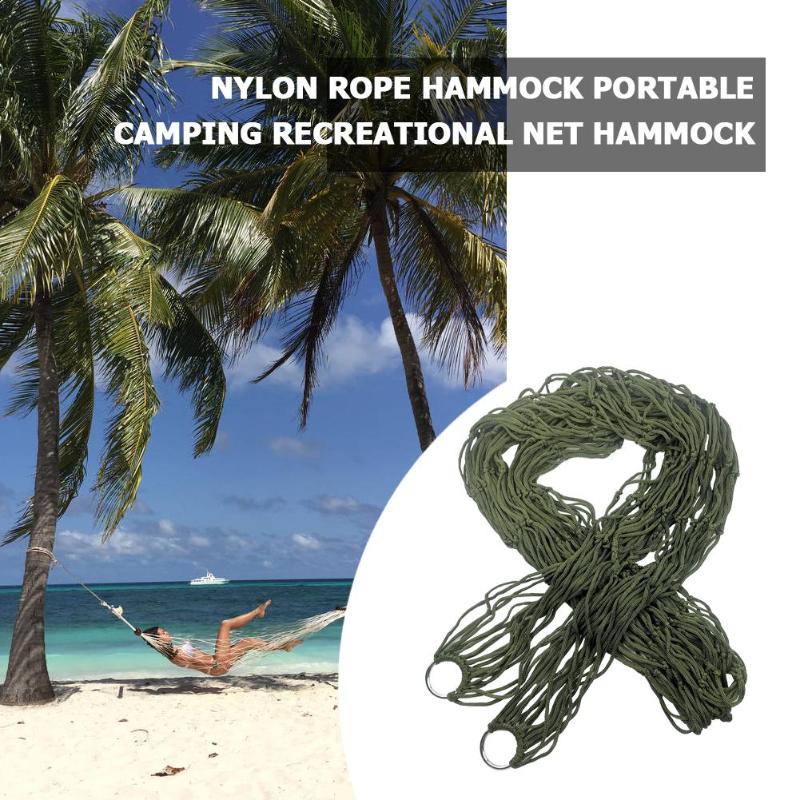 Enkelt person mesh nylon hængekøje bærbar til camping strand udendørs fritid hængende seng gynge voksne møbler ulatralight