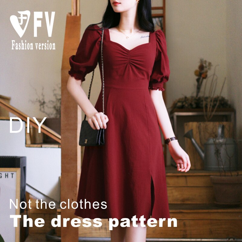 Pattern Women's Square Neck Puff Sleeve Dress Garment Sewing Drawing BLQ-549