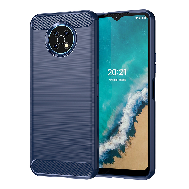Funda de silicona suave de fibra de carbono para Motorola Moto G9 G8 G7 Power Lite G6 E7 E6 Plus Play, funda trasera mate con textura cepillada: Microfibra / Azul