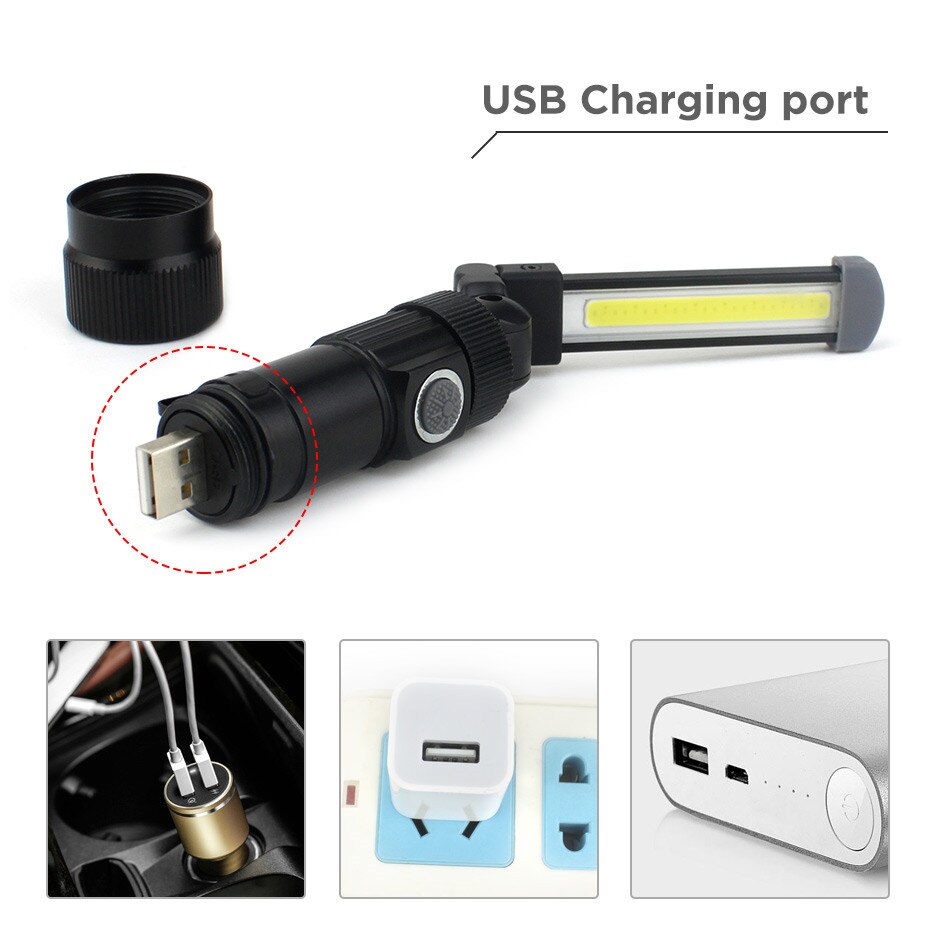 COB LED Work Inspection Light 5 modes USB Rechargeable Flashlight Magnetic Hanging LED Torch Lanterna Lamp Built in Battery