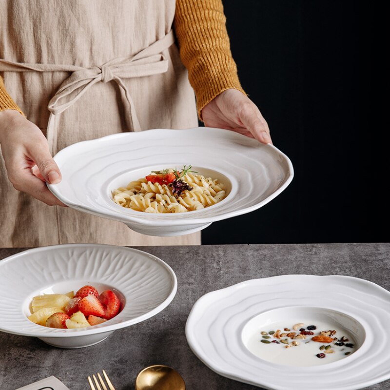 Simple White Ceramic Plate Straw Hat Plate Flying Saucer Plate Pasta Plate Western-style Soup Plate Restaurant Hotel Commercial