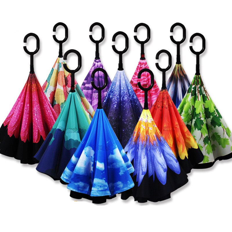 Windproof Women Sun and Rain invertido Paraguas Man Umbrellas C Handle Parapluie Reverse Umbrella Inverted Anti UV Umbrella