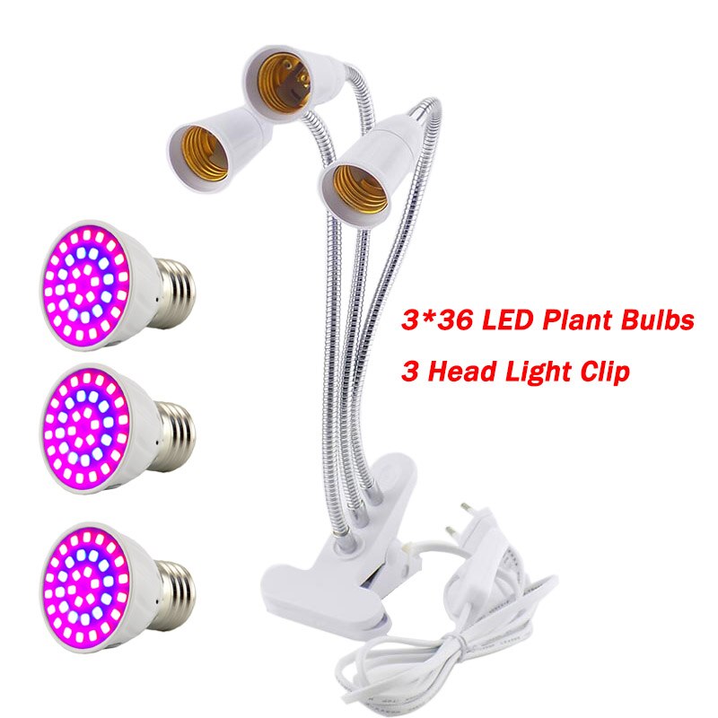 Bulb 3 Hoofd Lampen Cultivo Plant Grow Light Rood Blauw Licht Voor Hydro Groei Lamp Growbox Led Indoor Kas Fitolampy: 36 LED / 220V / VS