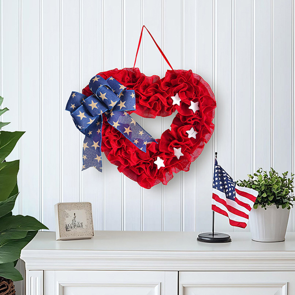 Hartvormige vierde juli krans decor stof strik roo... – LovingPrices, image size:1001x1001