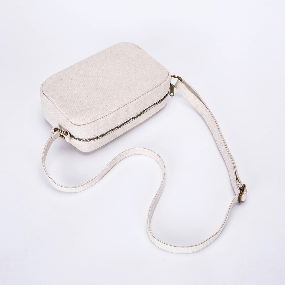 Canvas tas dames een schouder casual eenvoudige koreaanse literaire tas crossbody kleine vierkante tas: Beige