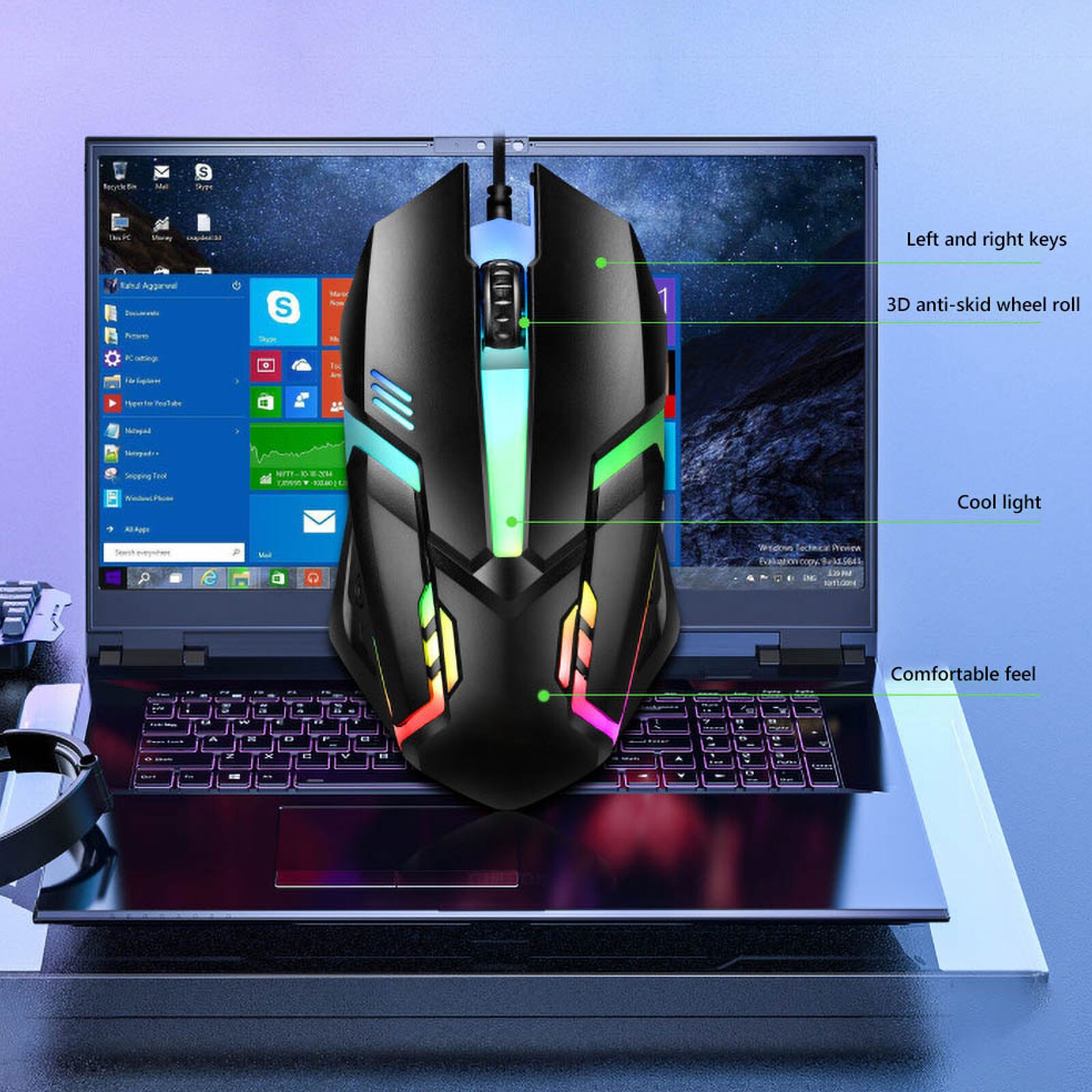 Vococal 104-Key Colorful Backlit Wired Mechanical Gaming Keyboard Mouse KIt Combo for PC Laptop Desktop Computer Home Office Bar