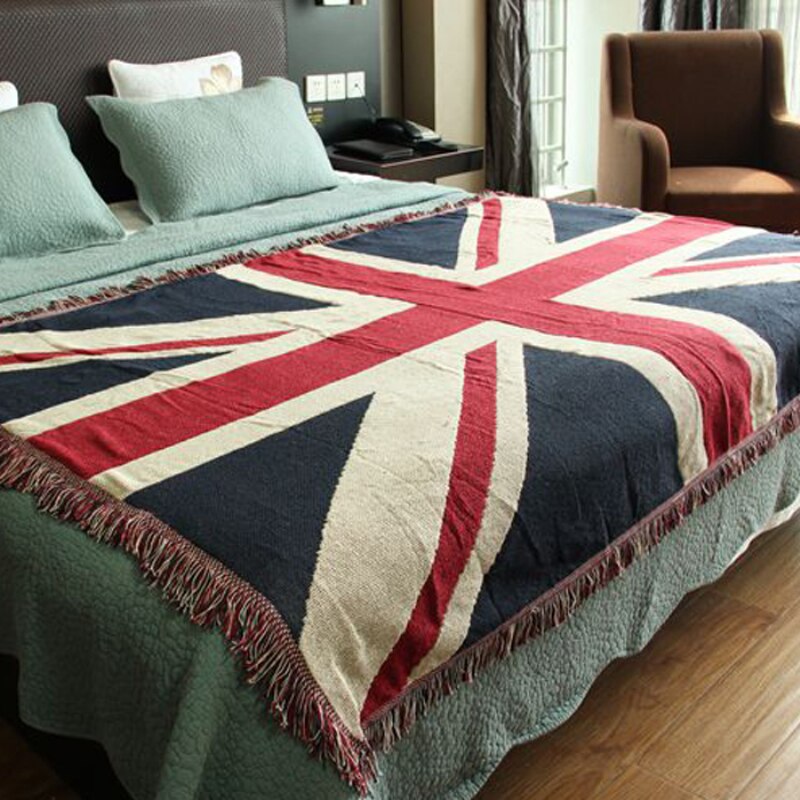 Katoen Tapijt Dunne Deken "Britse Vlag" Gooi Mat Sofa Handdoek Deken Bed Cover Woonkamer Slaapkamer Vilt Tapestry 130X180 Cm