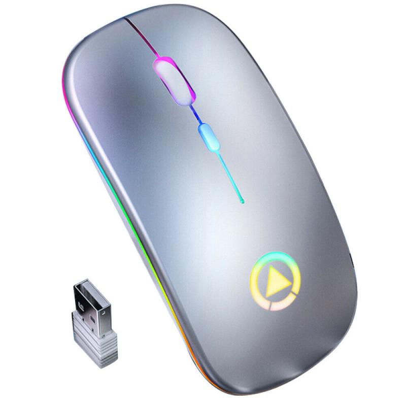 Venda quente sem fio mouse óptico rgb bluetooth mouses de computador ergonômico silencioso mause recarregável luminoso trabalho para computador portátil: 01 grey