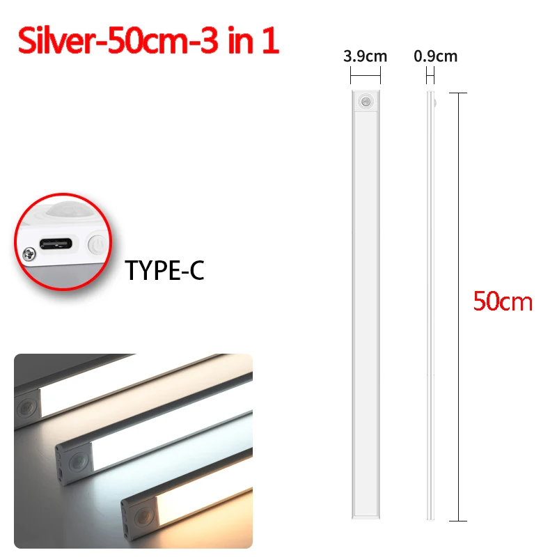 3-in-1 LED-verlichting onder kast Bewegingssensor Nachtlampje Ultradunne oplaadbare led-lamp Kast Keukenkast Binnenverlichting: LIGHT BLUE