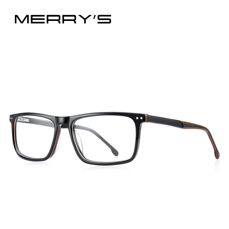 MERRYS -Gafas de acetato para hombre, montura óptica cuadrada, graduadas, de lujo, S2942: C03 Black orange