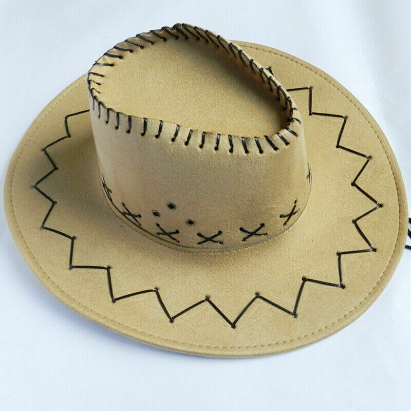 1pc kvinnor män retro cowboyhattar västra cowgirl enfärgad avslappnad panama solhatt huvud bär vilda västern hattar: Kaki