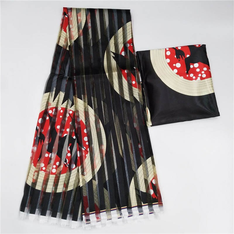 Fashionable African Wax Printed Organza Ribbon fabric 4 yards match 2 yards silk fabric !: White
