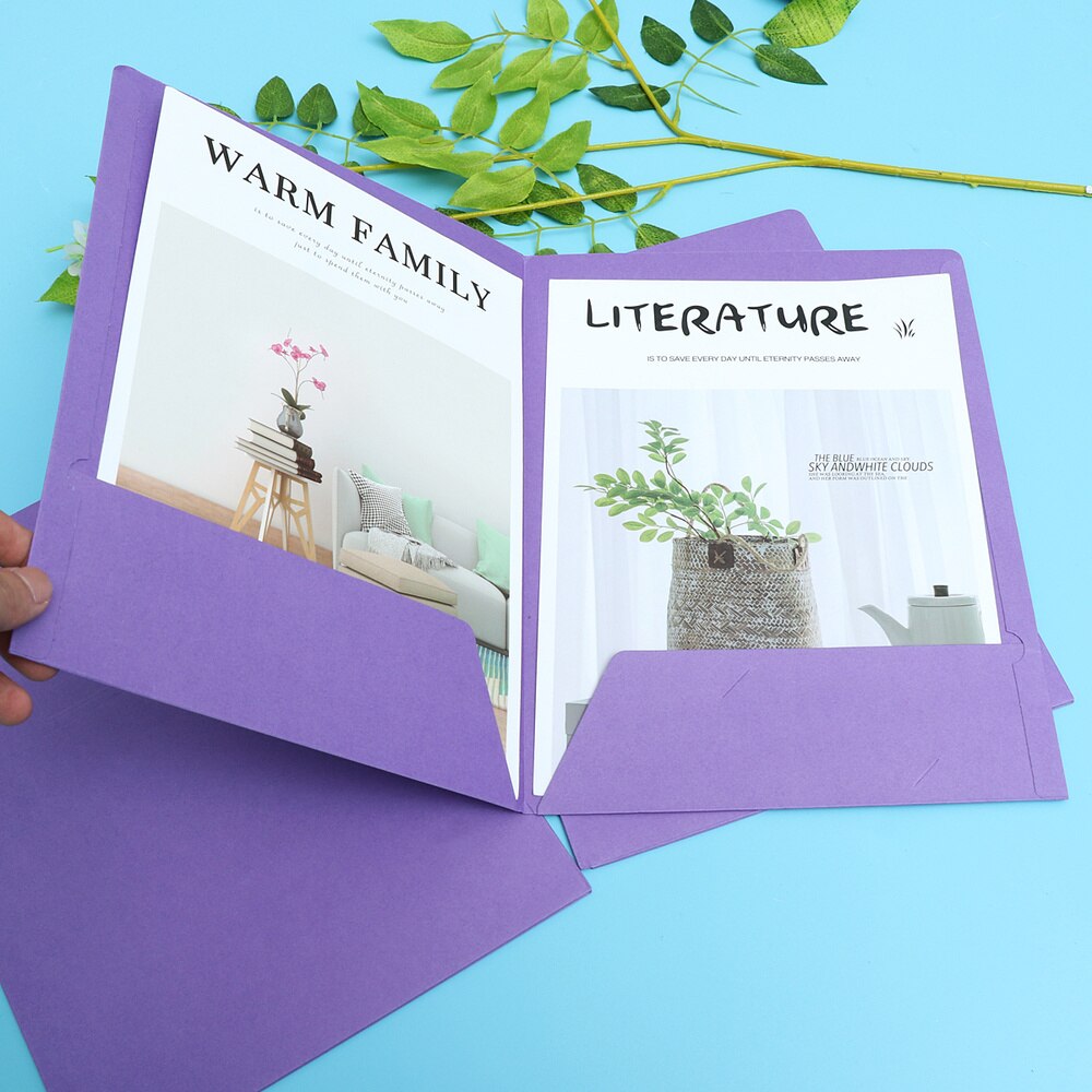 12Pcs A4 2 Zakken Kraftpapier Bestandsmap Bruin Houder Document Map Office Project Bestand Presentatiemap (Rood): Purple