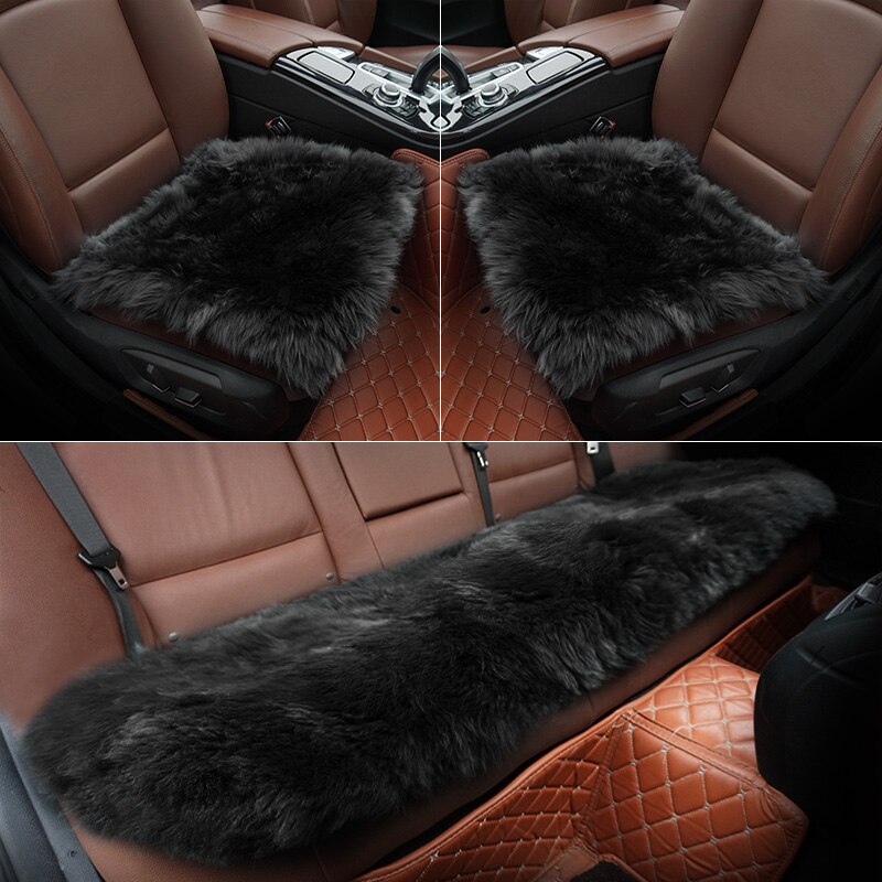 ROWNFUR Bont Schapenvacht Stoelhoezen Warm Universal Auto Stoelhoezen Interieur Beschermende Zitkussen Auto Cover Matten