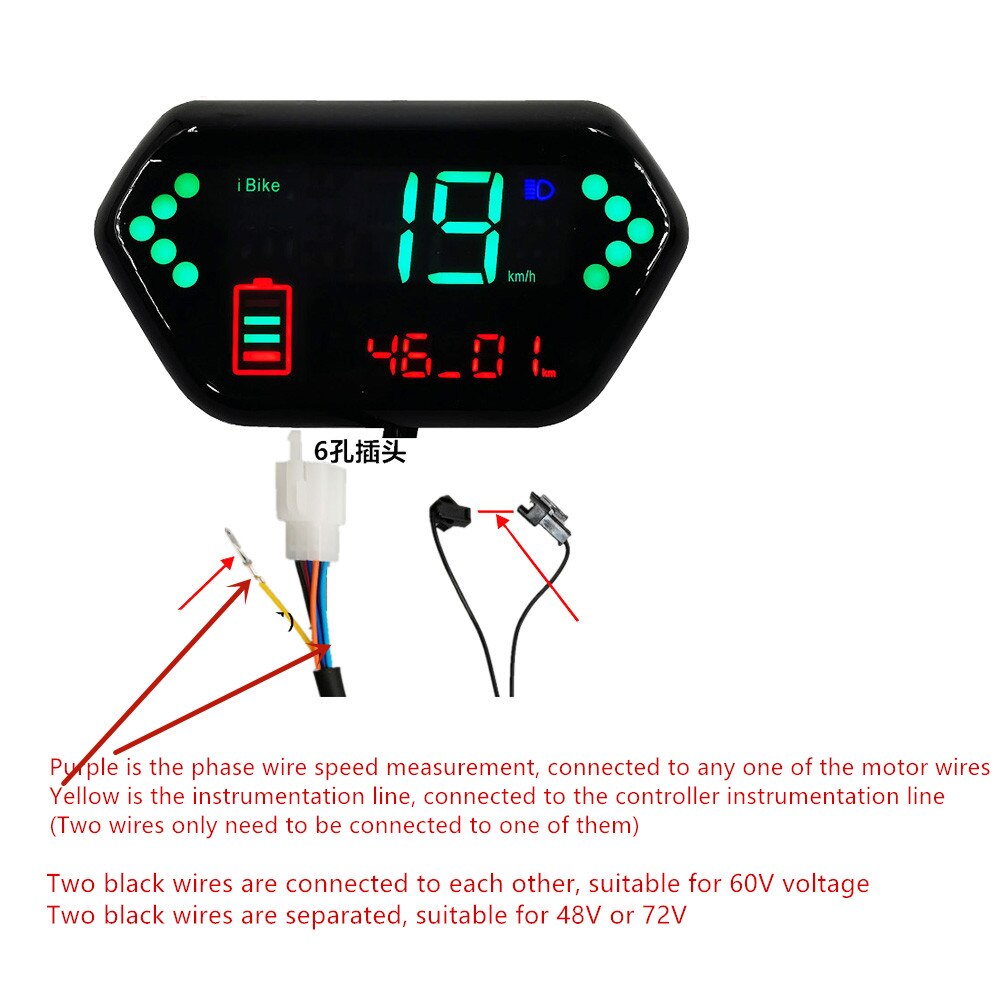 48V 60V 72V Borstelloze Controller Display Instrumentatie Lijn Meter Tonen Speed Batterij