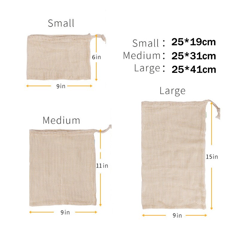 Reusable Vegetable Bag Eco Organic Cotton Mesh Vegetable Storage Bag for Vegetable Fruit Bags Washable Drawstring Produce Bags: S-1PC