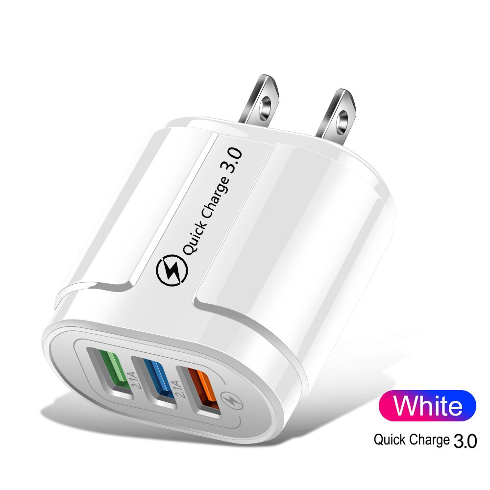 3 Usb Charger Voor Iphone 11 Pro Max Muur Mobiele Telefoon Oplader Adapter QC3.0 Snel Opladen Voor Samsung Xiaomi Quick lading 3.0: 3 USB White US