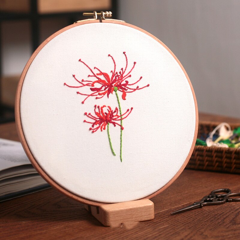Chinese DIY Lotus Embroidery Kit with Hoop Craft kits Pattern Printed Cross-stitch Set Handmade Sewing Art Painting Home Decor: 4 / 20cm bamboo hoop kit