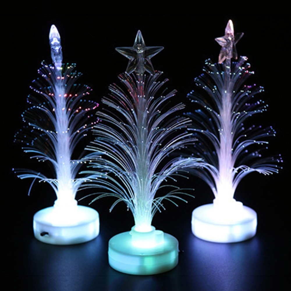 Árbol de Navidad que cambia de Color, luz LED de fibra óptica de colores, Mini árbol de Navidad con estrella superior, decoración de Navidad alimentada por batería