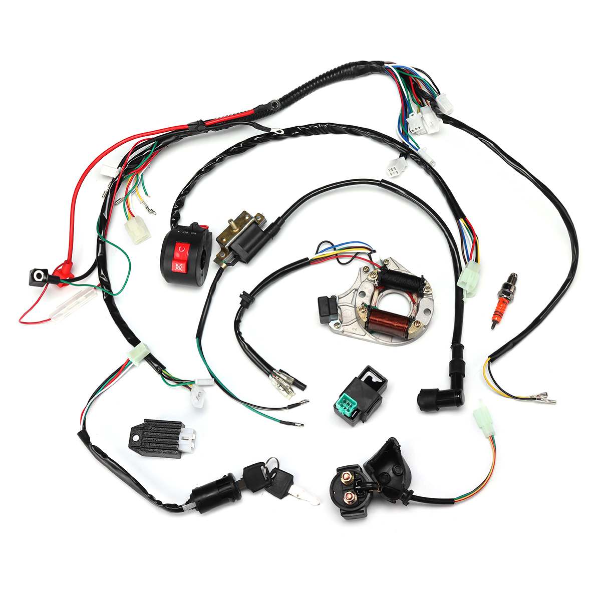 ATV Ignition Electric Complete Wiring Harness Assembly Start Engine Wiring Harness Loom CDI Box Ignition For 50 70 90 110 125CC