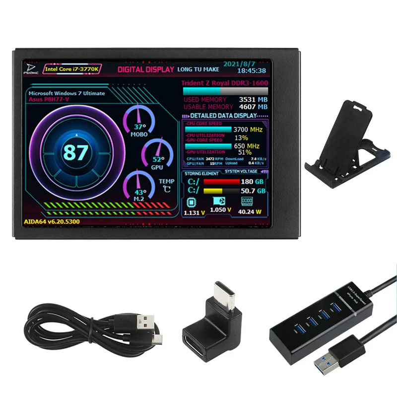 3.5 Cal ekran wtórny typu C IPS wyświetlacz LCD CPU GPU Baran monitorowanie opcjonalny USB-C podstawa podekran AIDA64 robić obudowy mini ITX: czarny