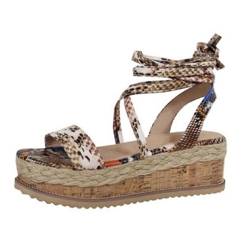 Sommer kvinder slange sandaler platform hæle tværbånd ankelblonder kigge tå strand fest damesko zapatos de mujer