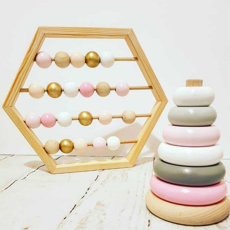 Montessori Toy Natural Wooden Abacus With beads Craft Baby Early Learning Educational Toys Baby Room Decor ins pop Toys