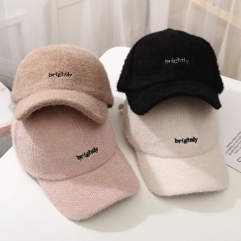 Hoed Vrouwen Herfst Winter Pet Student Koreaanse Stijl Alle-Match Brieven Baseball Cap Pluche Verdikte Warm hoed